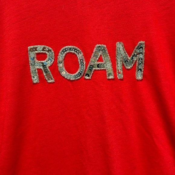 “ROAM” Silver Sequined, Red, Wide Neck, Short Sleeve Dolman Shirt - Picture 4 of 5